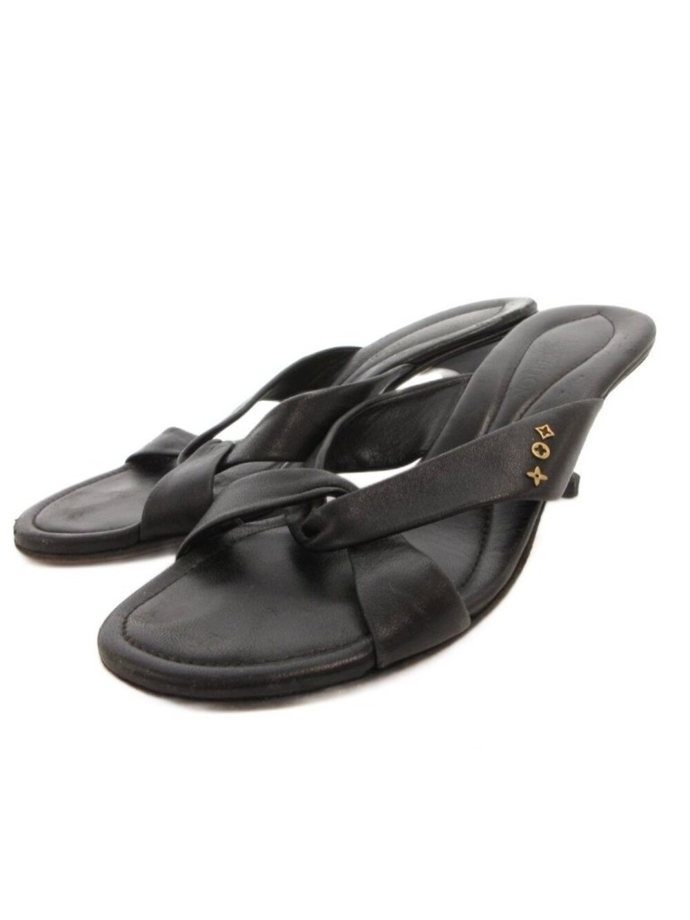 Louis Vuitton Sandals Twist Leather Heels Black